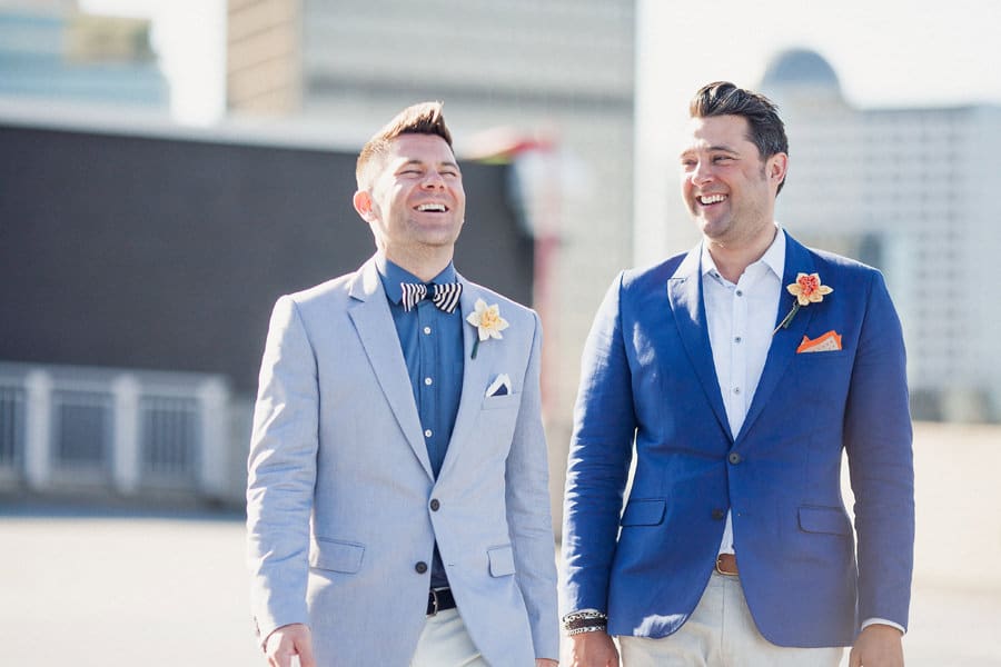 Grooms on Rooftop in Gastown Vancouver